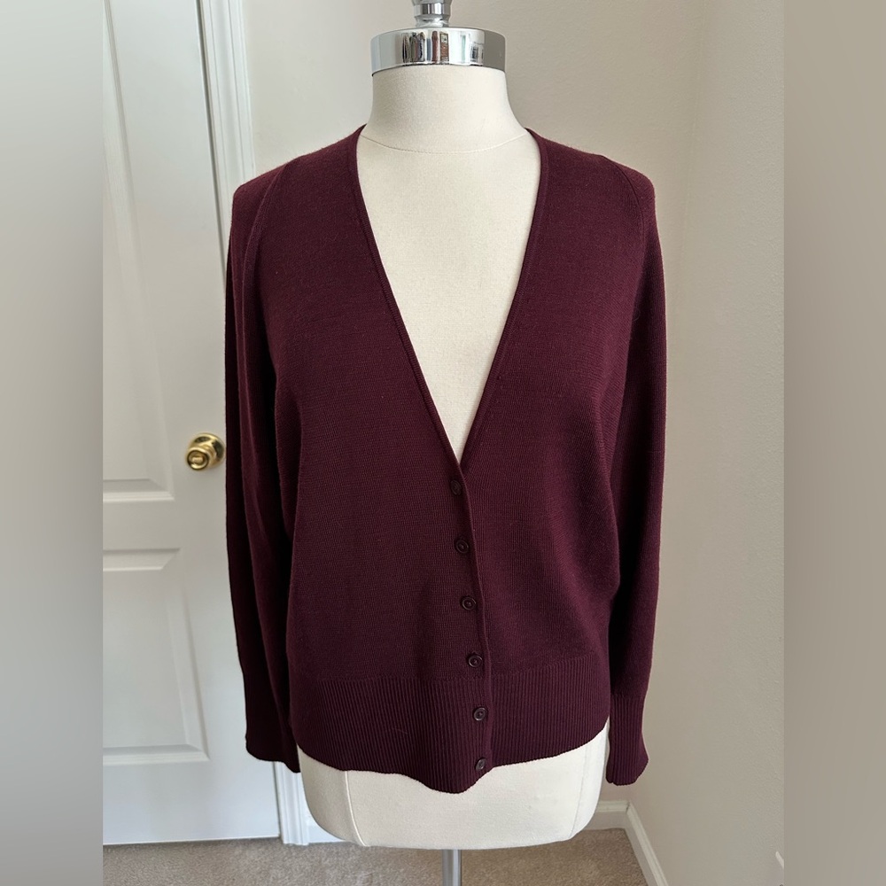 Talbots Wool Blend V-Neck Cardigan In Deep Burgundy Size 1X New With Tags - Picture 5 of 10
